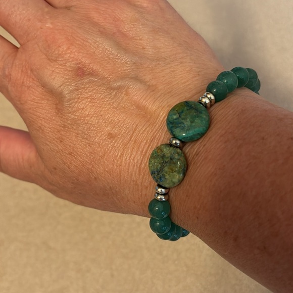 Hand Crafted Jewelry - Artisan Green Aventurine & Chrysocolla Stretch Beaded Bracelet
